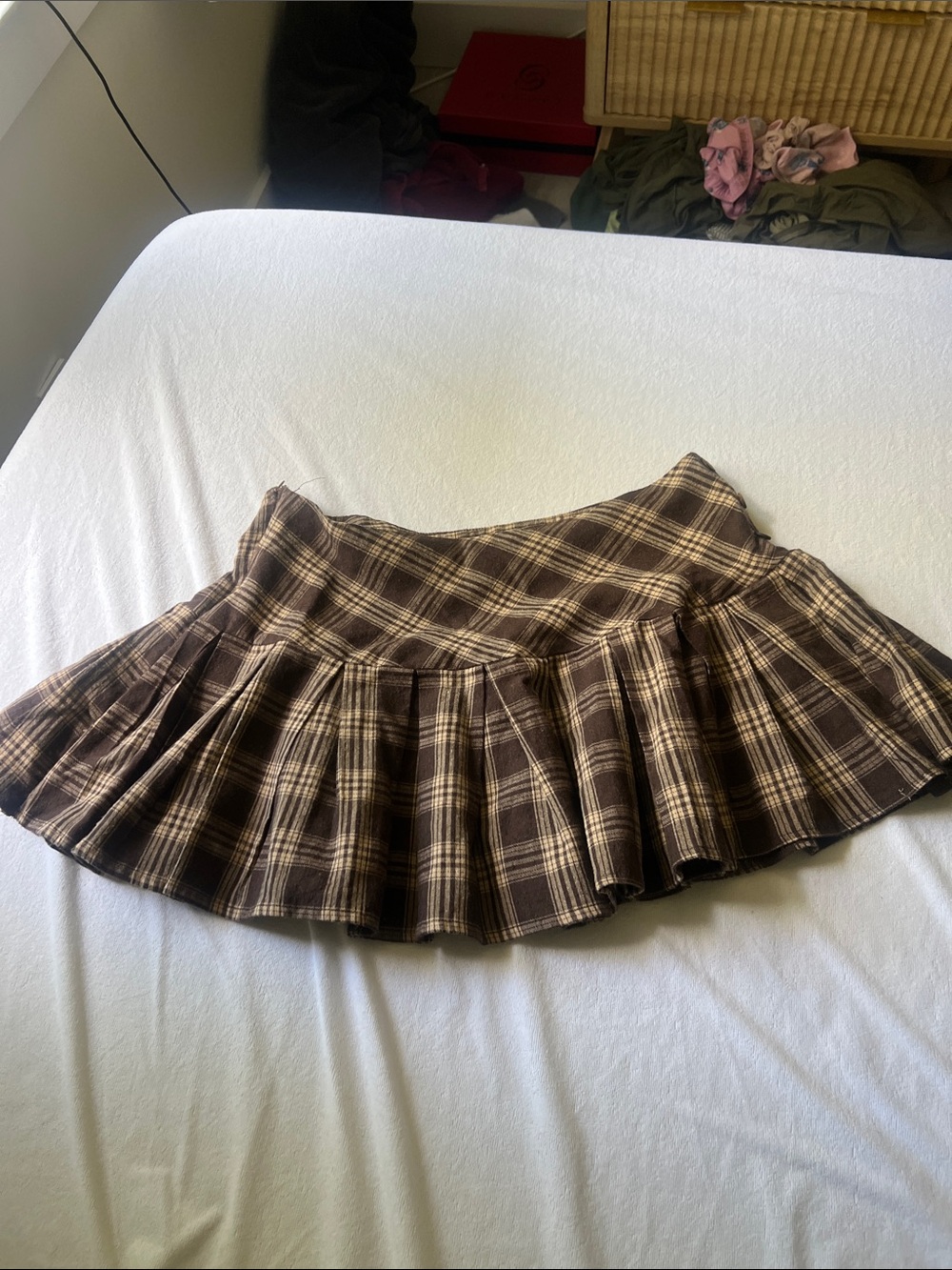 Brown Plaid Pleated Mini Skirt